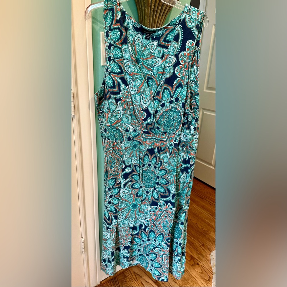 Lands' End Teal and Orange Paisley Dress